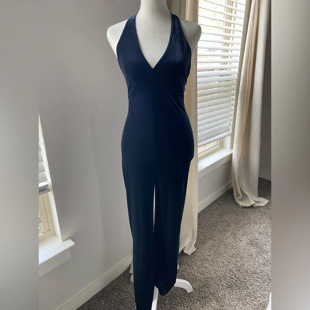 Vintage Velvet Halter Jumpsuit - Picture 1 of 5